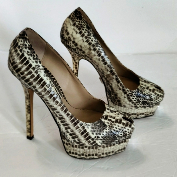 Michael Kors snakeskin peep toe stiletto platform heels - Picture 8 of 12